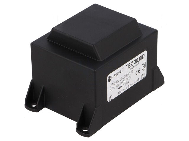Transformator: ingegoten; 30VA; 230VAC; 18V; 1666,6mA; PCB; IP00 Transformator: ingegoten; 30VA; 230VAC; 18V; 1666,6mA; PCB; IP00